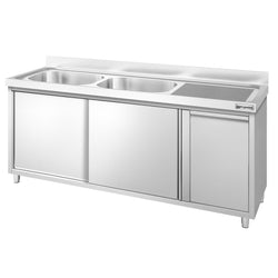 Szafka zlewozmywakowa PREMIUM – 1800 x 700 mm – z koszem na śmieci i 2 zlewami po lewej stronie