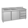 Szafka zlewozmywakowa ECO – 1800 x 600 mm – z 3 szufladami i 2 zlewami po lewej stronie