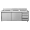 Szafka zlewozmywakowa ECO – 1800 x 600 mm – z 3 szufladami i 2 zlewami po lewej stronie