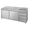 Szafka zlewozmywakowa ECO – 1800 x 600 mm – z 3 szufladami i 2 zlewami po lewej stronie