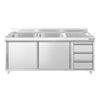 Szafka zlewozmywakowa PREMIUM – 1800 x 700 mm – z 3 szufladami i 2 zlewami po lewej stronie