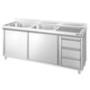 Szafka zlewozmywakowa PREMIUM – 1800 x 700 mm – z 3 szufladami i 2 zlewami po lewej stronie