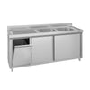 Zlew ze szafką ze stali nierdzewnej ECO – 1800 x 600 mm – z koszem na śmieci i 2 zlewami po prawej stronie
