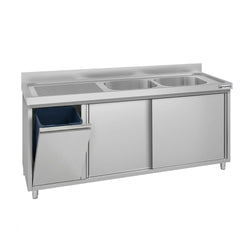 Szafka zlewozmywakowa ECO – 1800 x 700 mm – z koszem na śmieci i 2 zlewami po prawej stronie