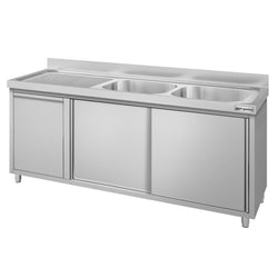 Szafka zlewozmywakowa ECO – 1800 x 700 mm – z koszem na śmieci i 2 zlewami po prawej stronie