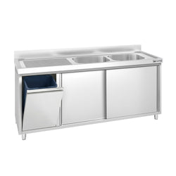 Szafka zlewozmywakowa PREMIUM – 1800 x 700 mm – z koszem na śmieci i 2 zlewami po prawej stronie