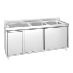 Szafka zlewozmywakowa PREMIUM – 1800 x 700 mm – z koszem na śmieci i 2 zlewami po prawej stronie