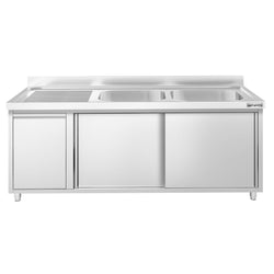 Szafka zlewozmywakowa PREMIUM – 1800 x 700 mm – z koszem na śmieci i 2 zlewami po prawej stronie