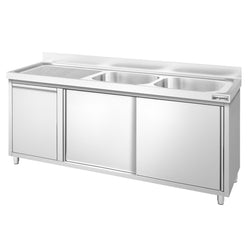 Szafka zlewozmywakowa PREMIUM – 1800 x 700 mm – z koszem na śmieci i 2 zlewami po prawej stronie