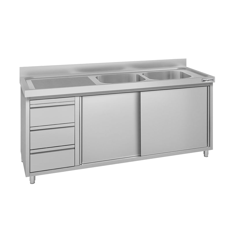 Szafka zlewozmywakowa ECO – 1800 x 600 mm – z 3 szufladami i 2 zlewami po prawej stronie