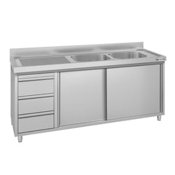 Szafka zlewozmywakowa ECO – 1800 x 600 mm – z 3 szufladami i 2 zlewami po prawej stronie