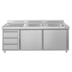 Szafka zlewozmywakowa ECO – 1800 x 600 mm – z 3 szufladami i 2 zlewami po prawej stronie