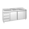 Szafka zlewozmywakowa PREMIUM – 1800 x 700 mm – z 3 szufladami i 2 zlewami po prawej stronie