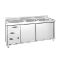 Szafka zlewozmywakowa PREMIUM – 1800 x 600 mm – z 3 szufladami i 2 zlewami po prawej stronie