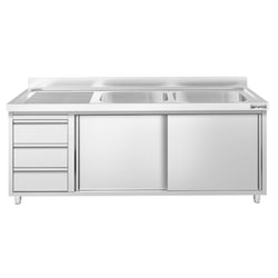 Szafka zlewozmywakowa PREMIUM – 1800 x 600 mm – z 3 szufladami i 2 zlewami po prawej stronie