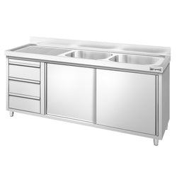 Szafka zlewozmywakowa PREMIUM – 1800 x 600 mm – z 3 szufladami i 2 zlewami po prawej stronie