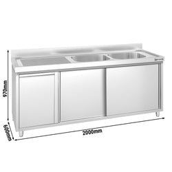 Szafka zlewozmywakowa PREMIUM – 2000 x 600 mm – z koszem na śmieci i 2 zlewami po prawej stronie