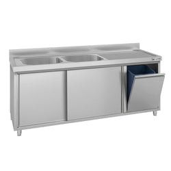 Szafka zlewozmywakowa ECO – 2000 x 600 mm – z koszem na śmieci i 2 zlewami po lewej stronie