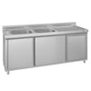 Zlew ze szafką ze stali nierdzewnej ECO – 2000 x 700 mm – z koszem na śmieci i 2 zlewami po lewej stronie