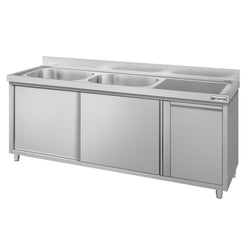 Szafka zlewozmywakowa ECO – 2000 x 600 mm – z koszem na śmieci i 2 zlewami po lewej stronie