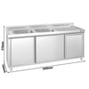 Zlew ze szafką ze stali nierdzewnej PREMIUM – 2000 x 700 mm – z koszem na śmieci i 2 zlewami po lewej stronie