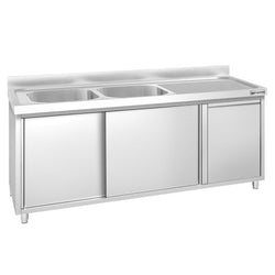 Szafka zlewozmywakowa PREMIUM – 2000 x 600 mm – z koszem na śmieci i 2 zlewami po lewej stronie