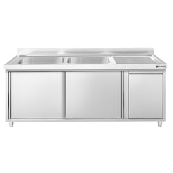 Szafka zlewozmywakowa PREMIUM – 2000 x 700 mm – z koszem na śmieci i 2 zlewami po lewej stronie