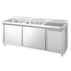 Zlew ze szafką ze stali nierdzewnej PREMIUM – 2000 x 600 mm – z koszem na śmieci i 2 zlewami po lewej stronie
