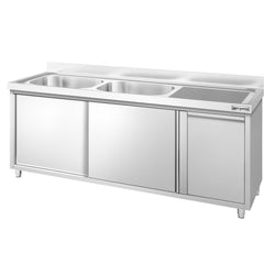 Szafka zlewozmywakowa PREMIUM – 2000 x 600 mm – z koszem na śmieci i 2 zlewami po lewej stronie