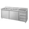 Commercial Sink Cabinet ECO - Stainless Steel – 2000 × 600 mm – with 3 Drawers & Twin Left-Hand Bowls