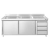 Szafka zlewozmywakowa PREMIUM – 2000 x 700 mm – z 3 szufladami i 2 zlewami po lewej stronie