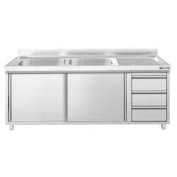 Szafka zlewozmywakowa PREMIUM – 2000 x 700 mm – z 3 szufladami i 2 zlewami po lewej stronie