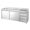 Commercial Sink Cabinet PREMIUM – Stainless Steel – 2000 × 600 mm – with 3 Drawers & Twin Left-Hand Bowls