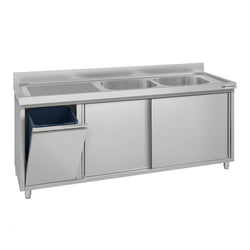Szafka zlewozmywakowa ECO – 2000 x 700 mm – z koszem na śmieci i 2 zlewami po prawej stronie