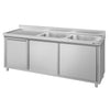 Zlew ze szafką ze stali nierdzewnej ECO – 2000 x 700 mm – z koszem na śmieci i 2 zlewami po prawej stronie