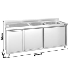 Szafka zlewozmywakowa PREMIUM – 2000 x 700 mm – z koszem na śmieci i 2 zlewami po prawej stronie