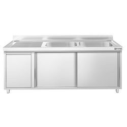 Szafka zlewozmywakowa PREMIUM – 2000 x 700 mm – z koszem na śmieci i 2 zlewami po prawej stronie