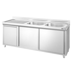 Szafka zlewozmywakowa PREMIUM – 2000 x 700 mm – z koszem na śmieci i 2 zlewami po prawej stronie
