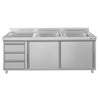 Szafka zlewozmywakowa ECO – 2000 x 600 mm – z 3 szufladami i 2 zlewami po prawej stronie