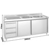 Commercial Sink Cabinet PREMIUM – Stainless Steel – 2000 × 700 mm – with 3 Drawers & Twin Right-Hand Bowls