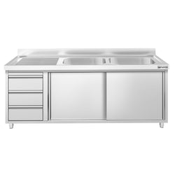 Szafka zlewozmywakowa PREMIUM – 2000 x 600 mm – z 3 szufladami i 2 zlewami po prawej stronie