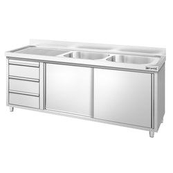 Szafka zlewozmywakowa PREMIUM – 2000 x 600 mm – z 3 szufladami i 2 zlewami po prawej stronie