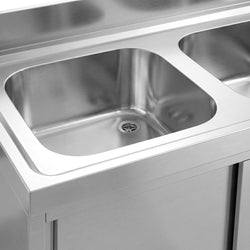 Szafka zlewozmywakowa PREMIUM – 1800 x 600 mm – z koszem na śmieci i 2 zlewami po lewej stronie