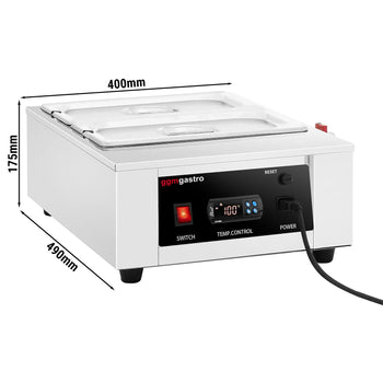 Urządzenie do topienia czekolady - 2x 1/3 GN - 1,5 kW - w zestawie 2 pokrywki i 2 pojemniki GN 1/3 - Prime Gastro