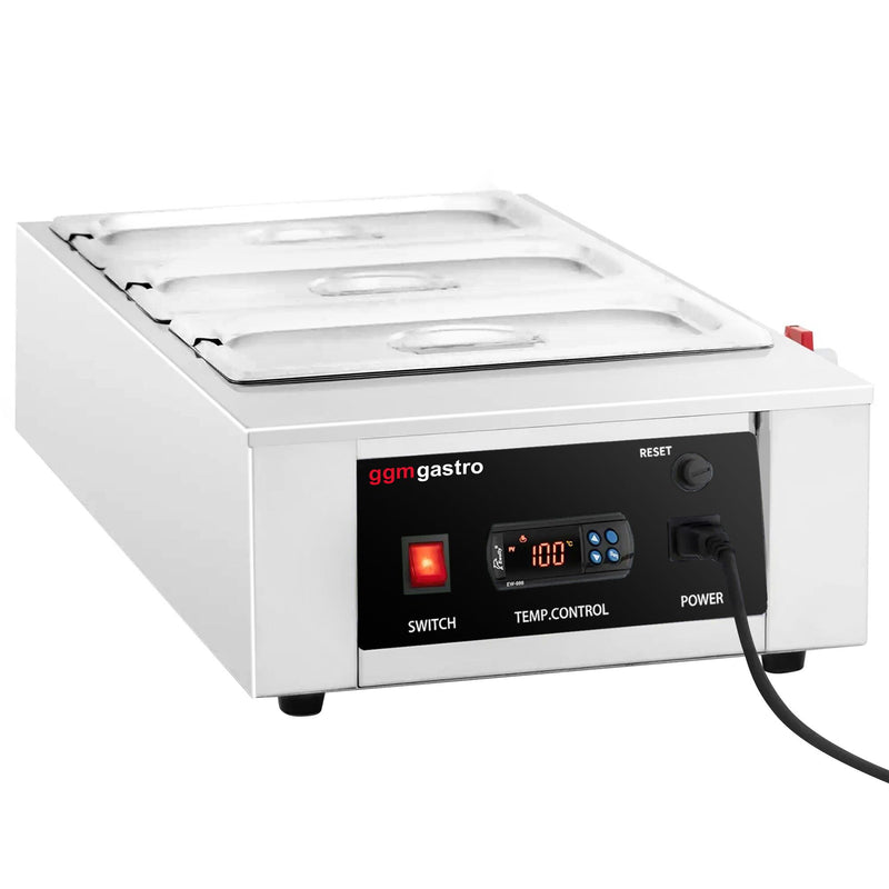 Urządzenie do topienia czekolady - 3x 1/3 GN - 1,5 kW - w zestawie 3 pokrywki i 3 pojemniki GN 1/3