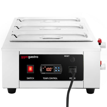 Urządzenie do topienia czekolady - 3x 1/3 GN - 1,5 kW - w zestawie 3 pokrywki i 3 pojemniki GN 1/3 - Prime Gastro