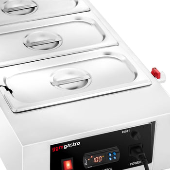 Urządzenie do topienia czekolady - 3x 1/3 GN - 1,5 kW - w zestawie 3 pokrywki i 3 pojemniki GN 1/3 - Prime Gastro