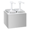 Dozownik do sosów z pompką - 2x2L - 255x215x(h)325mm - Stal nierdzewna AISI 304 i polipropylen - 3-częściowy - z pojemnikiem - ze stelażem ze stali nierdzewnej - regulowana dawka