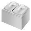 Dozownik do sosów z pompką - 2x2L - 255x215x(h)325mm - Stal nierdzewna AISI 304 i polipropylen - 3-częściowy - z pojemnikiem - ze stelażem ze stali nierdzewnej - regulowana dawka