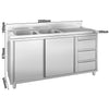 Zlew ze szafką ze stali nierdzewnej PREMIUM  - 2000x600mm - z 3 szufladami & 2 zlewami po lewej stronie